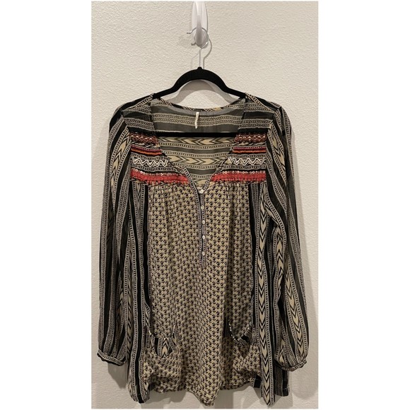 FREE PEOPLE Bohemian Sheer Beaded Long Sleeve Blouse - Picture 2 of 13